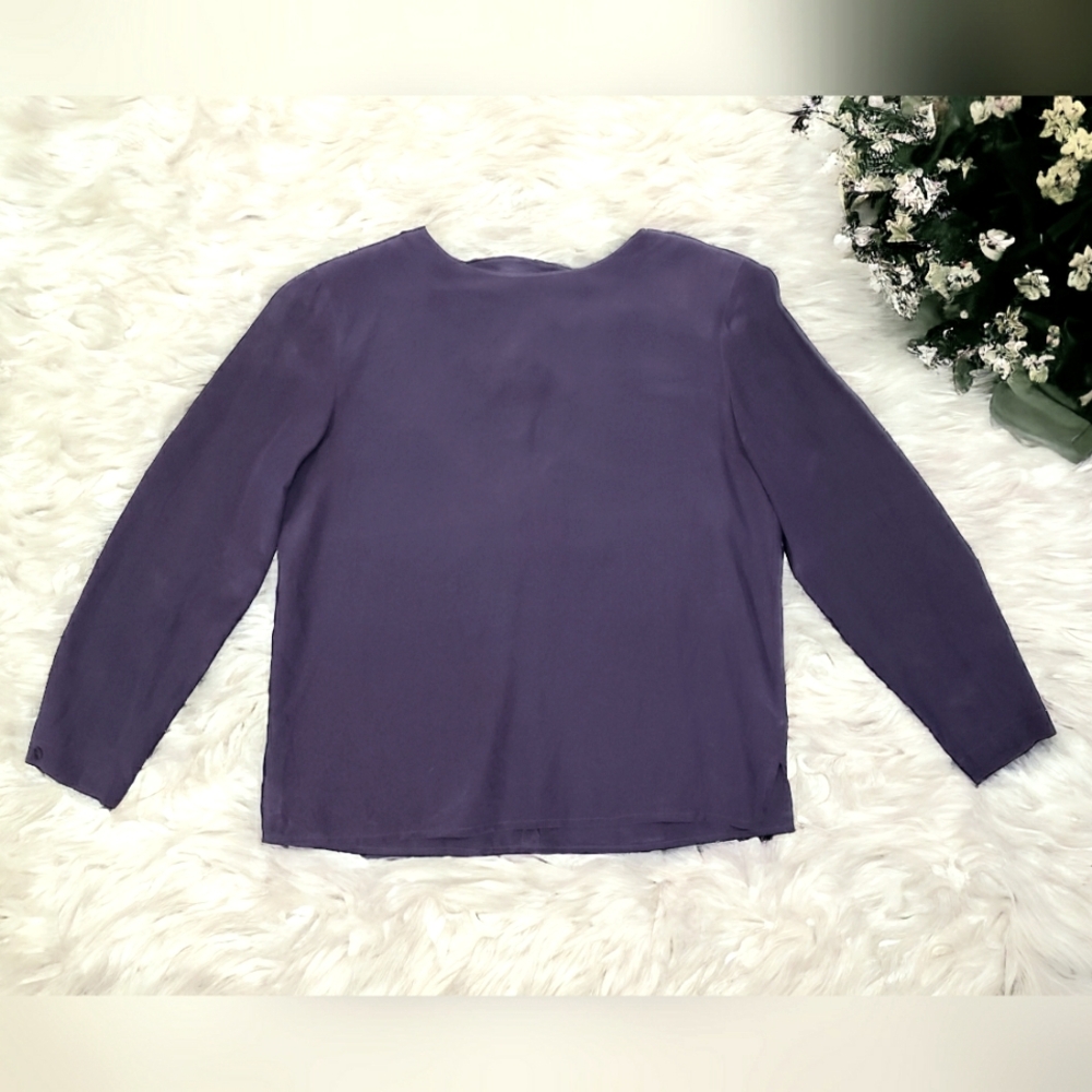Ann Taylor Studio Silk Keyhole Blouse Boxy Crop Purple Pullover Top Womens 6